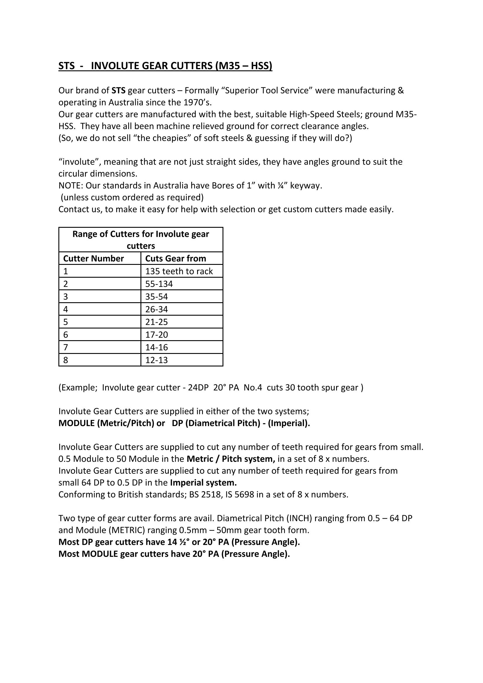 GEAR CUTTER HSS - M35 4 MODULE 20° PA No.1 (cuts 135 to rack teeth) 1" bore - Image 4