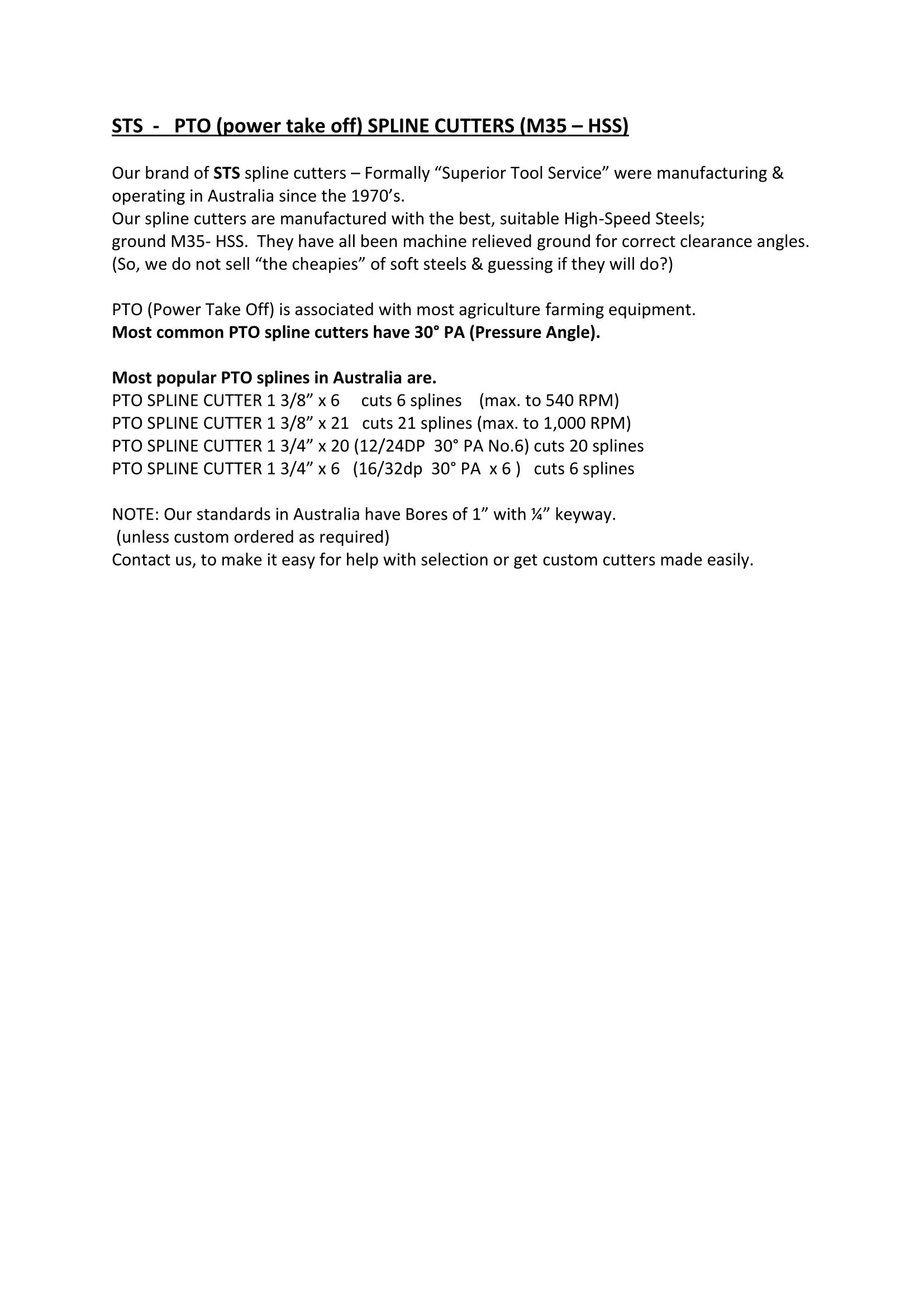 INVOLUTE SPLINE CUTTER HSS - M35 AGRIC. PTO - 1 3/8"x 6 Spline 1" bore - Image 6