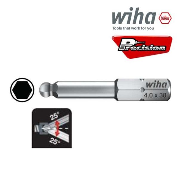 WIHA BALLPOINT HEX INSERT BIT 1/4 HEX 38mm 6mm