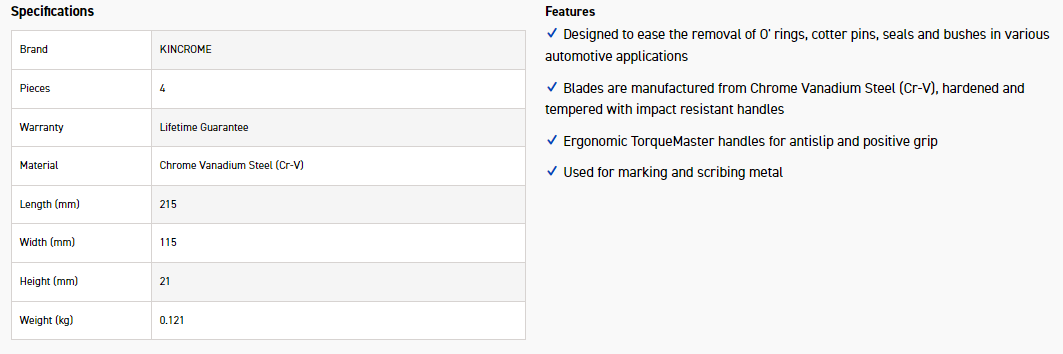 KINCROME 06058 MINI HOOK & PICK SET 4PCE - Image 2