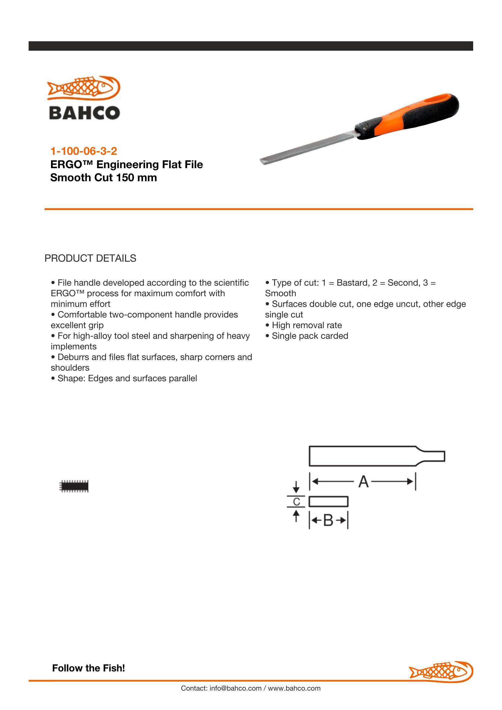 Bahco Hand file, 6", 15cm, Smooth cut, ergo handle - Image 5