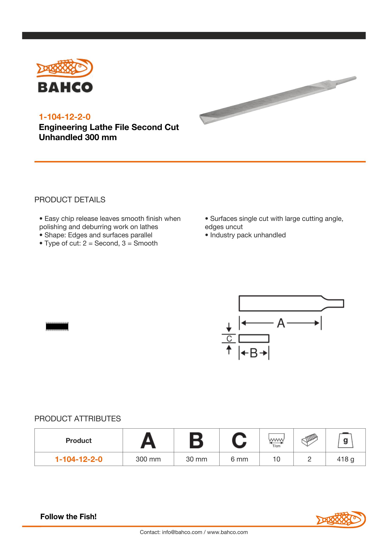 Bahco Lathe file, 12", 30cm, 2nd cut, no handle, industrial pack - Image 5