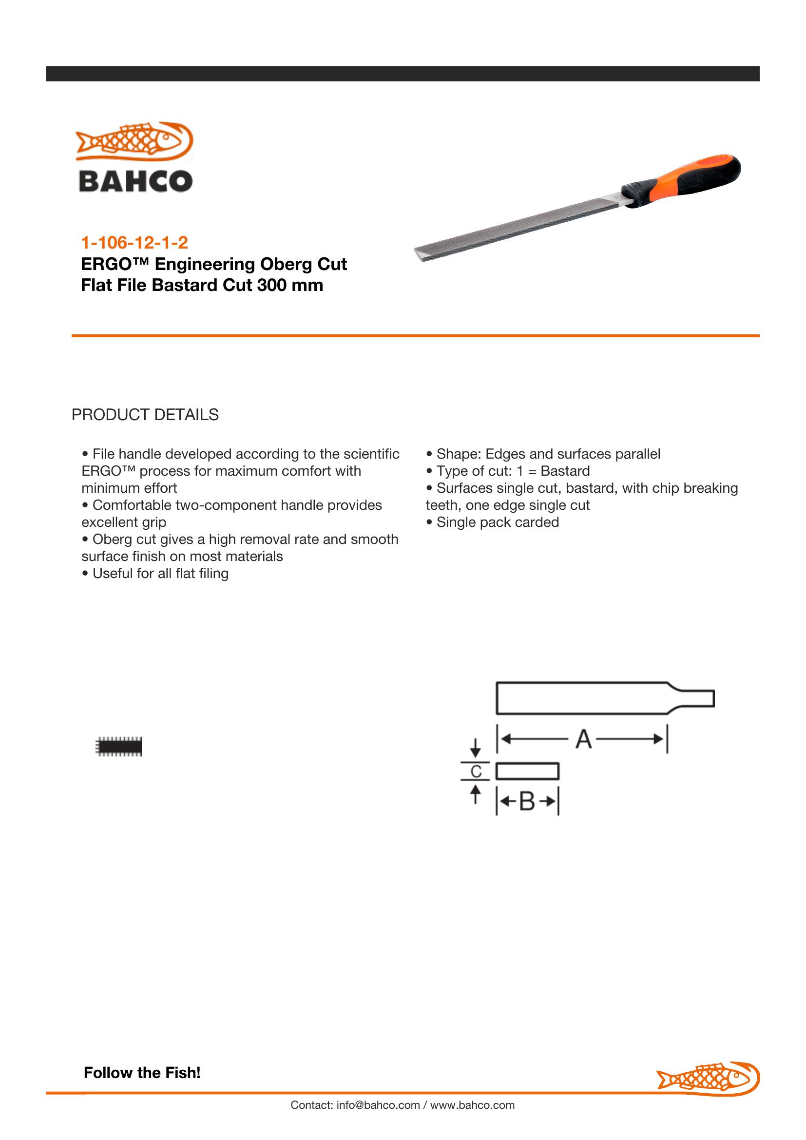 Bahco Flat file, 12:, 30cm, Oberg cut, ergo handle - Image 4