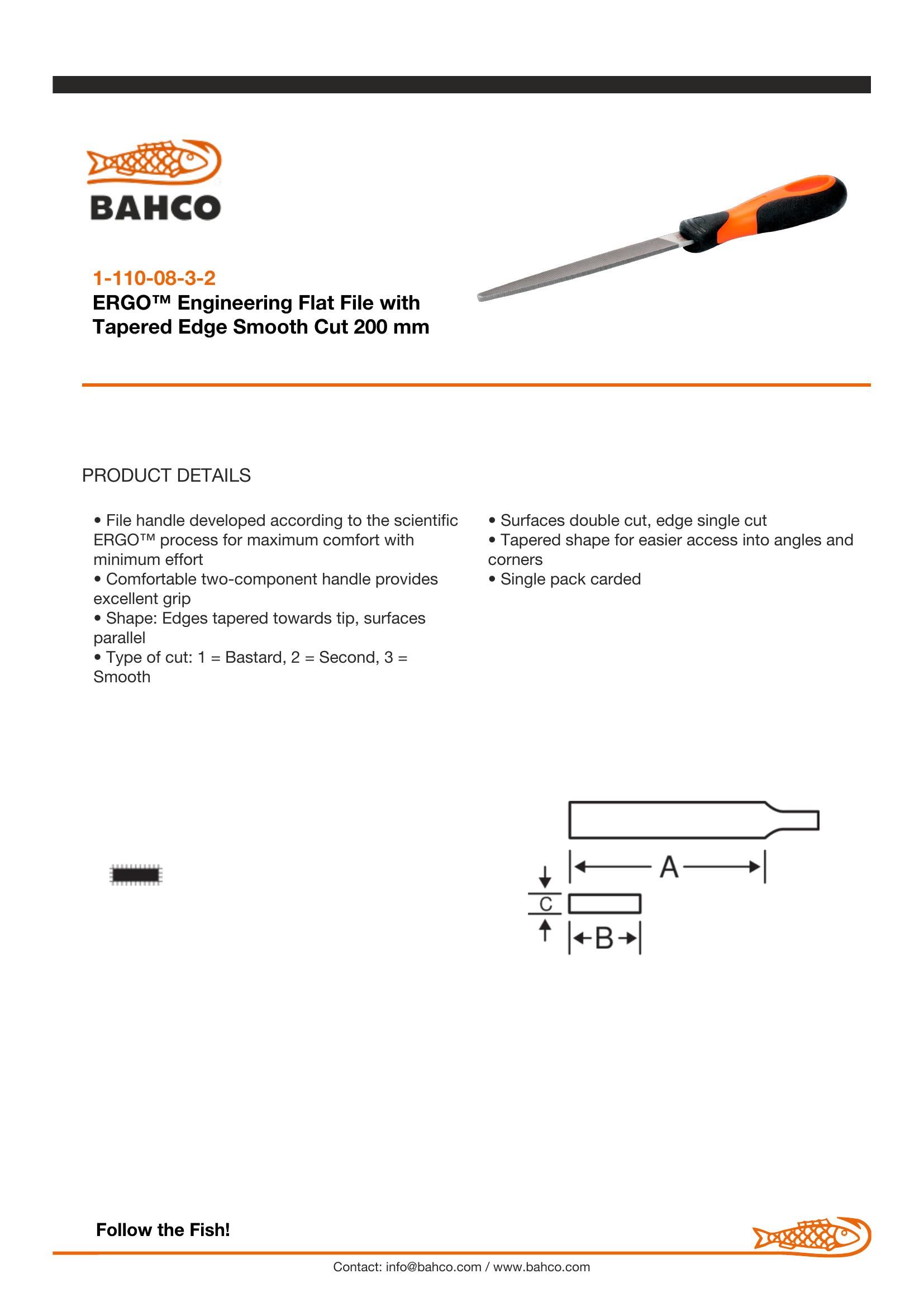 Bahco Flat file, 8", 20cm, Smooth cut, ergo handle - Image 4