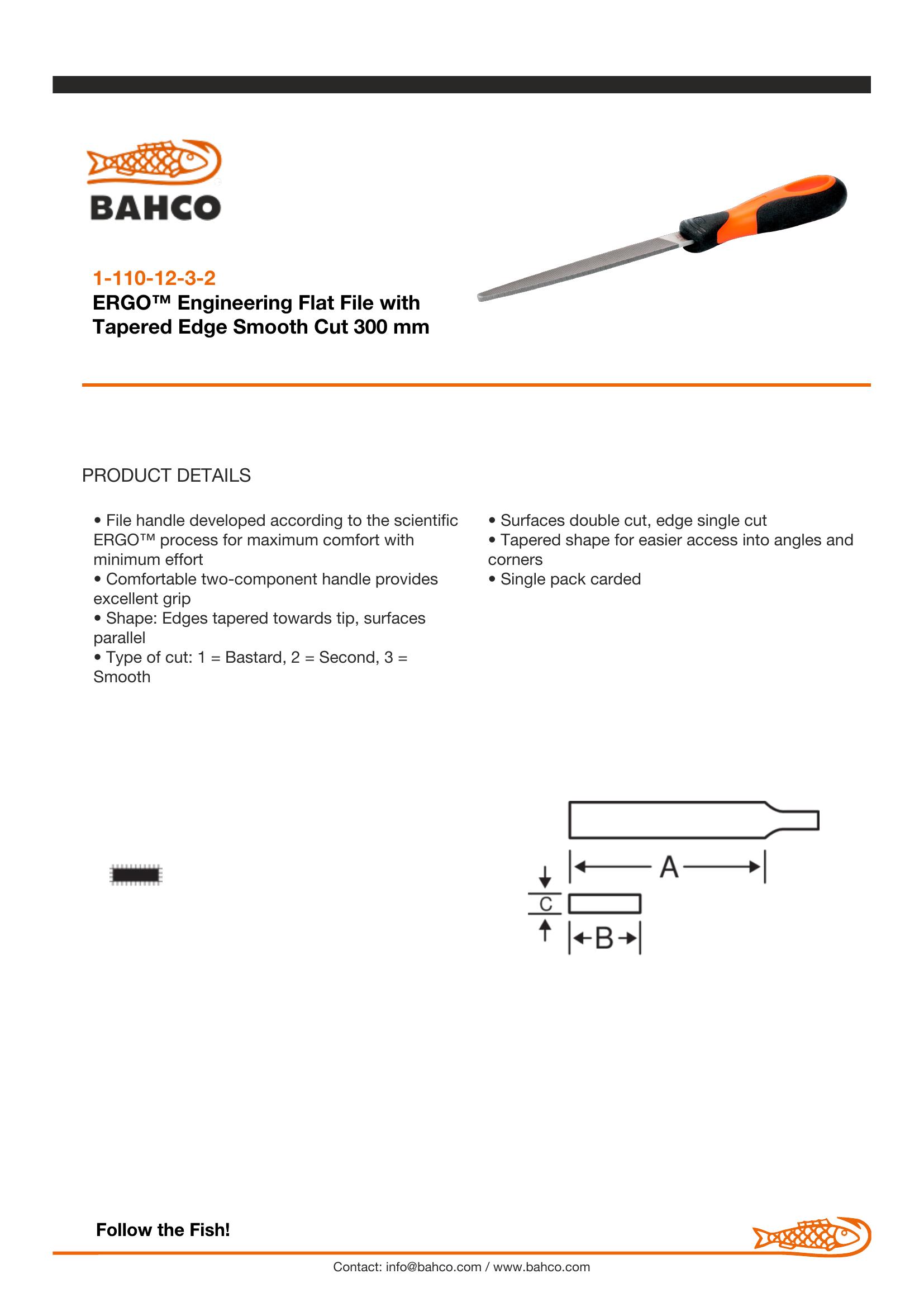 Bahco Flat file, 12", 30cm, Smooth cut, ergo handle - Image 4