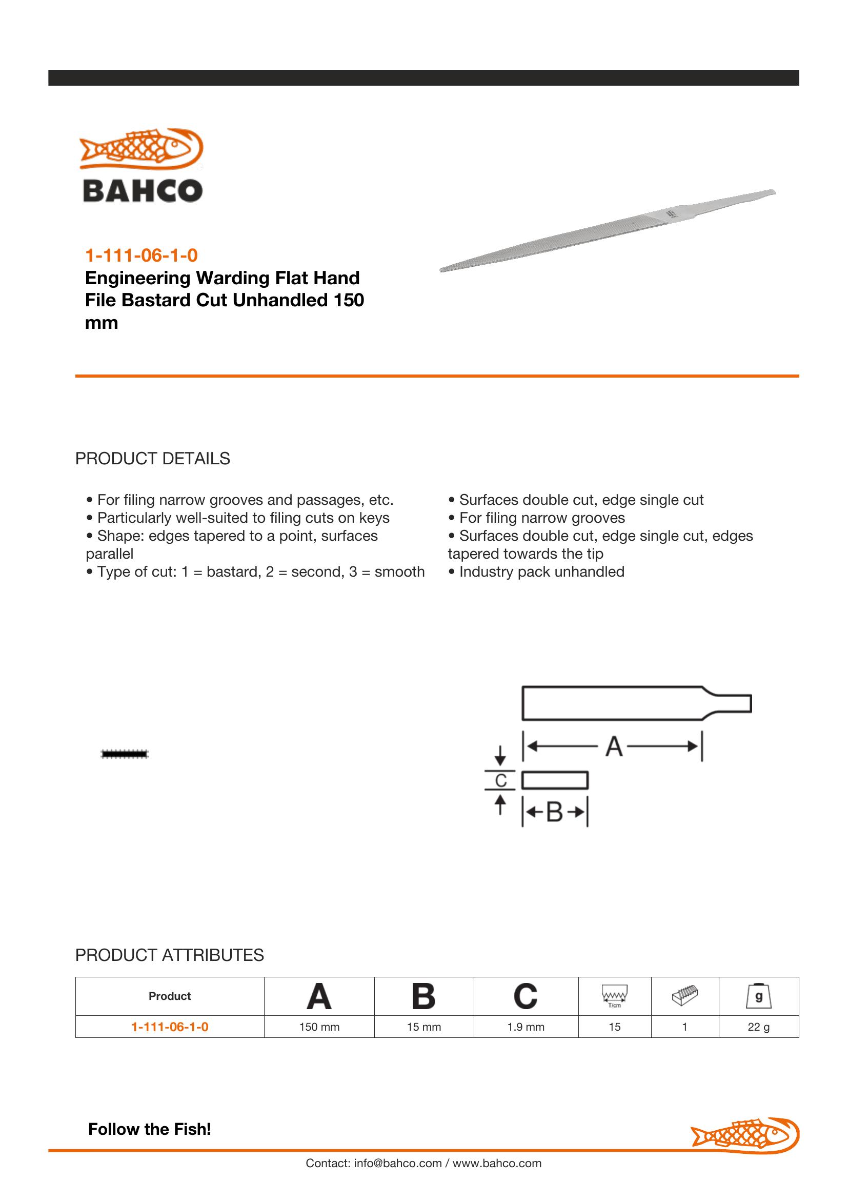 Bahco Warding file, 6", 15cm, bastard cut, no handle, industrial pack - Image 5