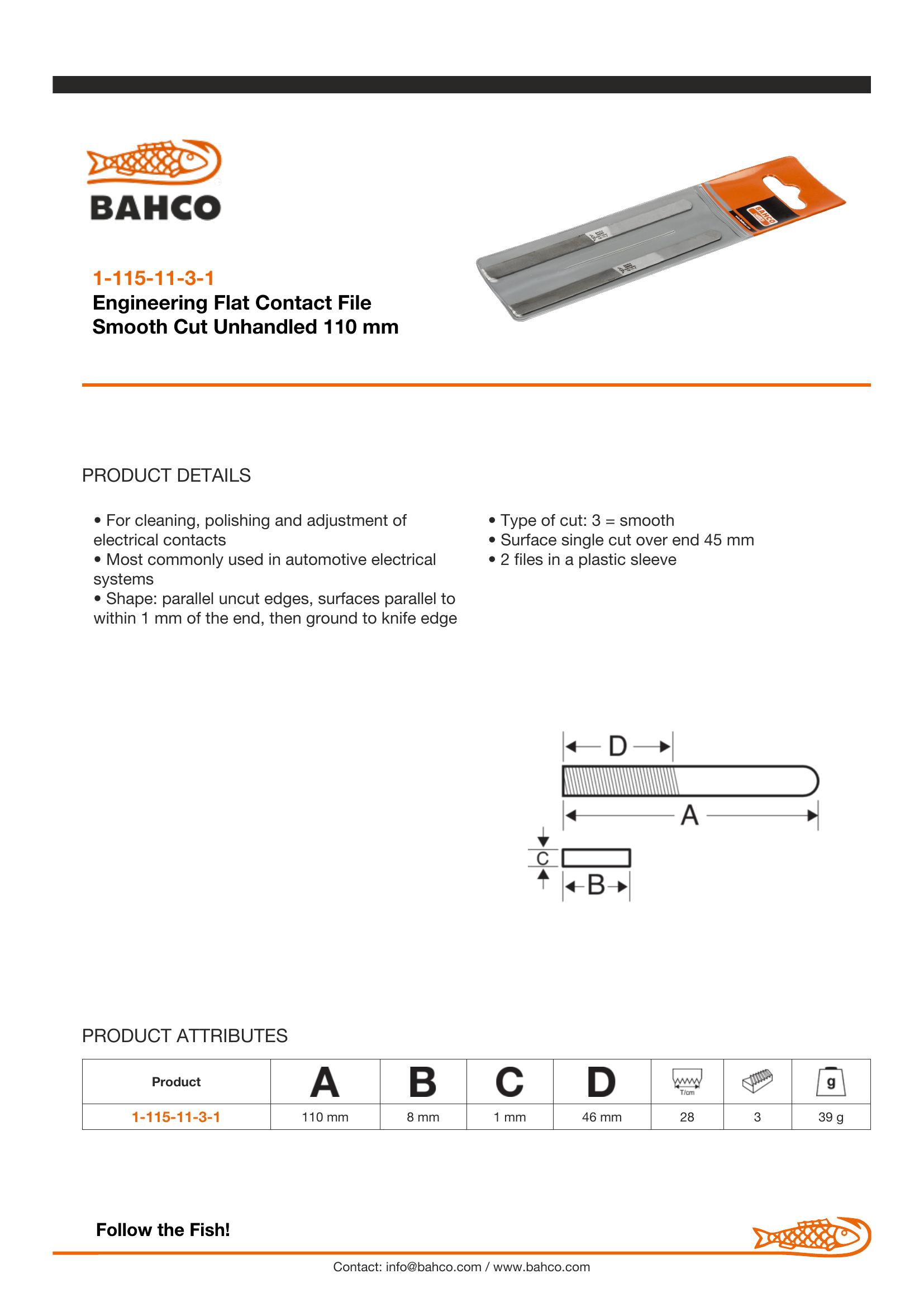 Bahco Points file, flat, 4 3/8", 11cm, 2 per card, no handle - Image 3
