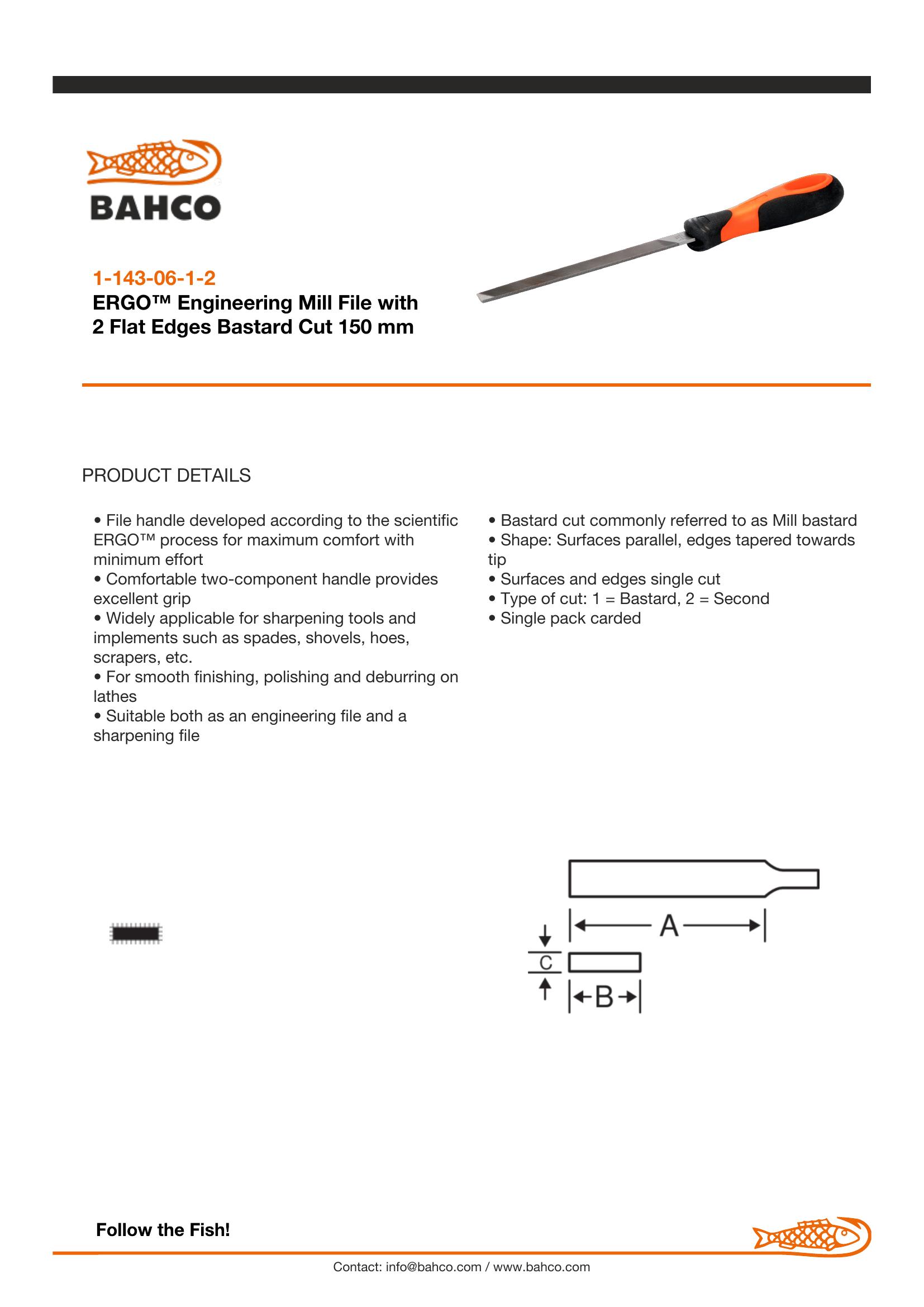 Bahco Mill saw file, 6", 15cm, 2SQE bastard, tapered, ergo handle - Image 4