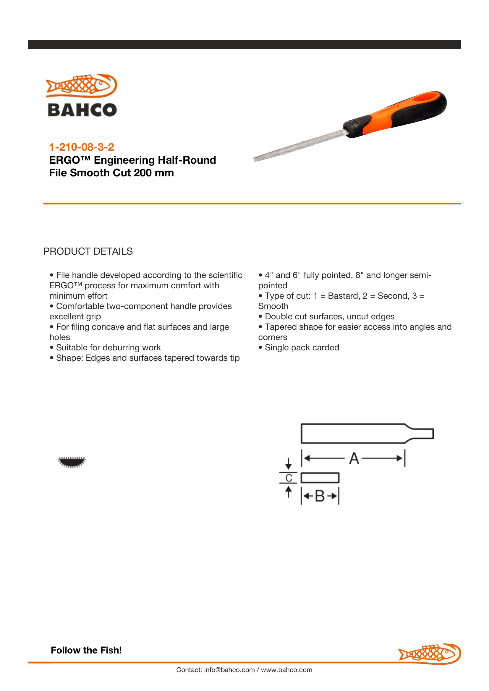 Bahco Half round file, 8", 20cm, Smooth cut, ergo handle - Image 6