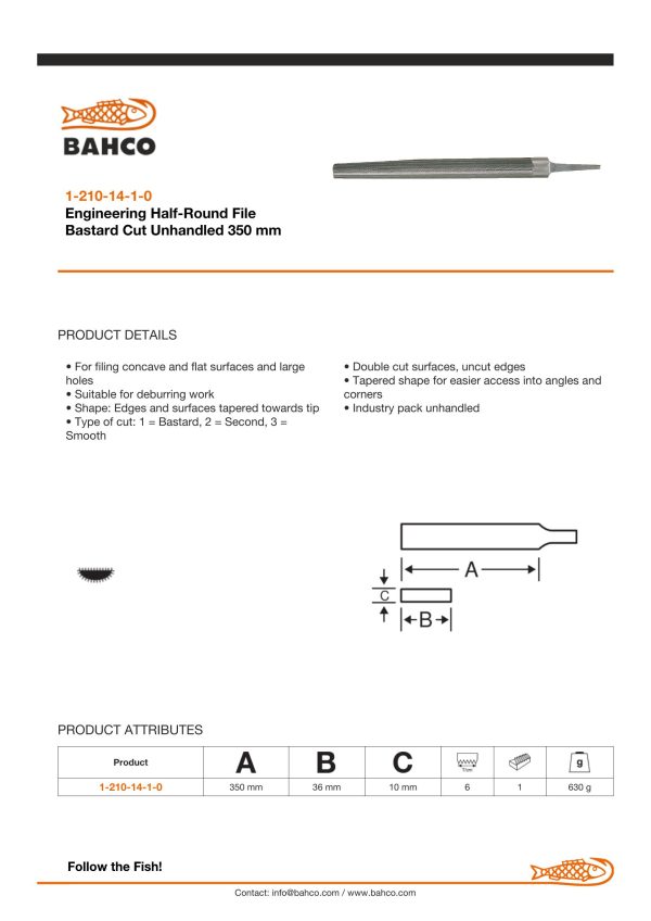 Bahco 1/2" Round file, 14", 35cm, bastard cut, industrial pack - Image 3