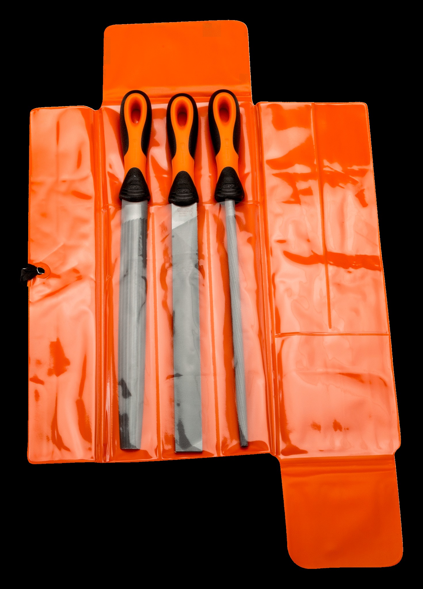 Bahco File set, 3 pce, 10", 2nd cut, hand, half round, round file, plastic wallet - Image 2