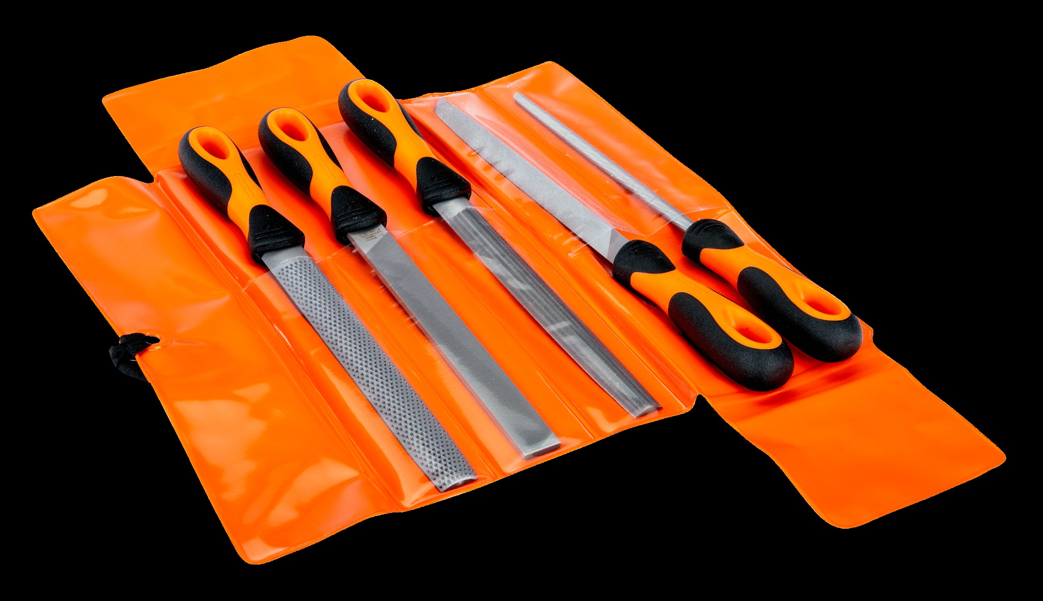 Bahco File set, 5 pce, 8", 2nd cut, hand, half round, 3 square, round file & 1 x half round rasp, plastic wallet