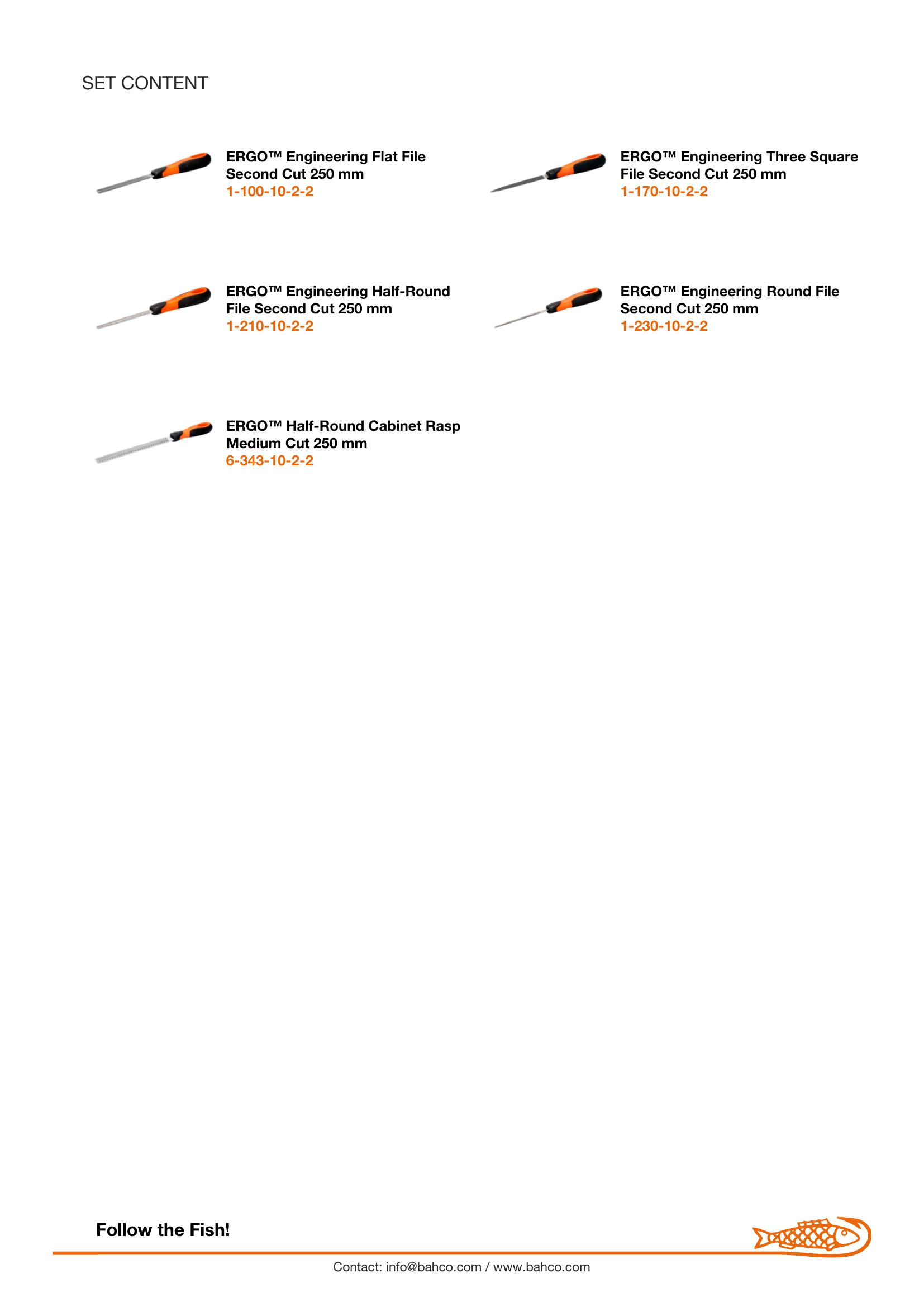 Bahco File set, 5 pce, 10", 2nd cut, hand, half round, 3 square, round & cabinet rasp, plastid wallet - Image 5
