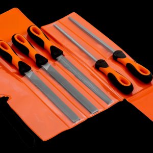 Bahco File set, 5 pce, 8", hand (1 x 2nd cut), hand, half round, square, round file - bastard cut, plastic wallet