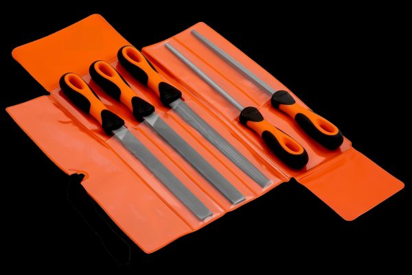 Bahco File set, 5 pce, 8", hand (1 x 2nd cut), hand, half round, square, round file - bastard cut, plastic wallet