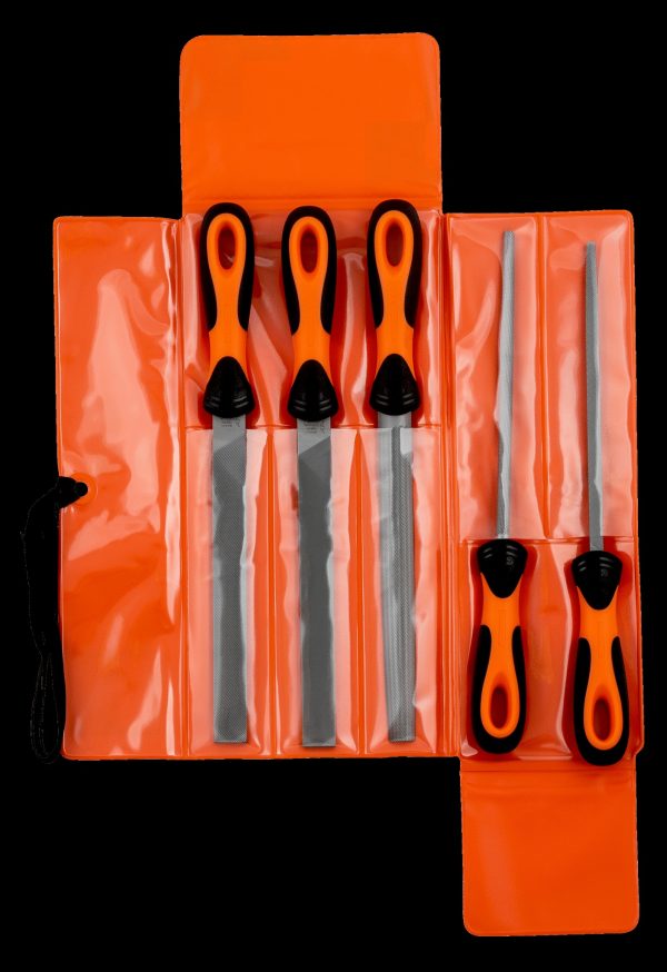 Bahco File set, 5 pce, 8", hand (1 x 2nd cut), hand, half round, square, round file - bastard cut, plastic wallet - Image 2