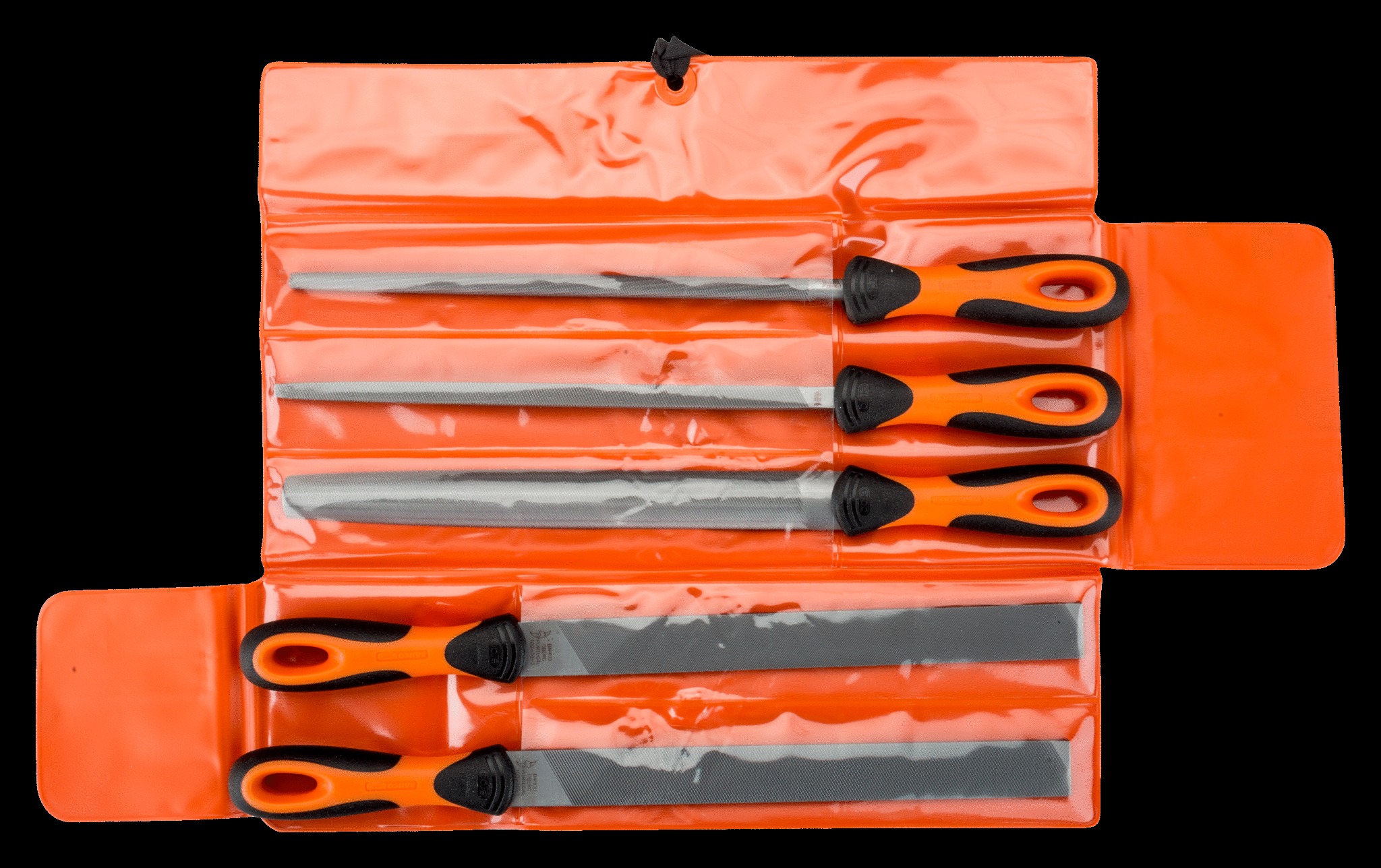 Bahco File set, 5 pce, 10", hand (1 x 2nd cut), hand, half round, square, round file - bastard cut, plastic wallet - Image 2