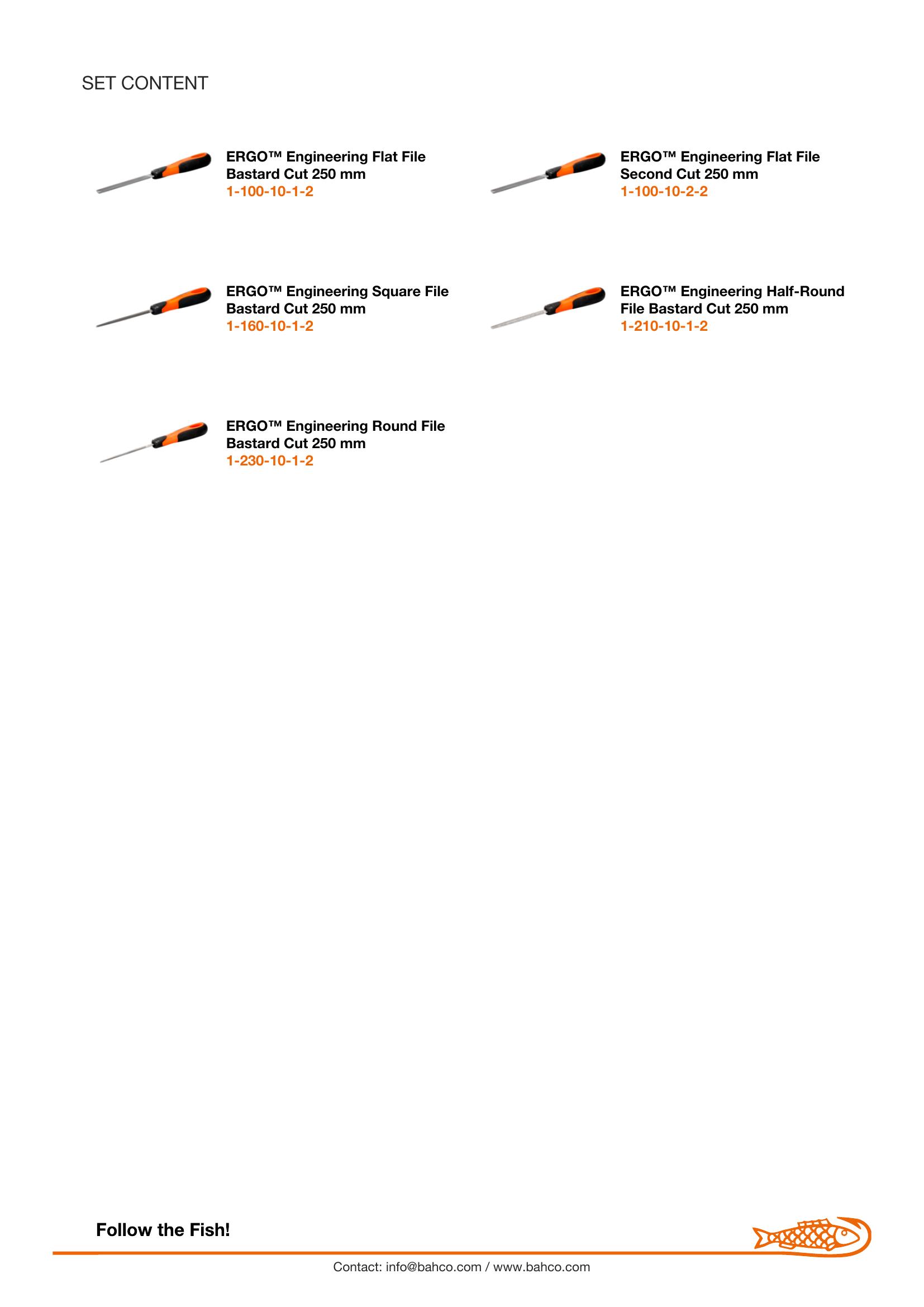 Bahco File set, 5 pce, 10", hand (1 x 2nd cut), hand, half round, square, round file - bastard cut, plastic wallet - Image 5