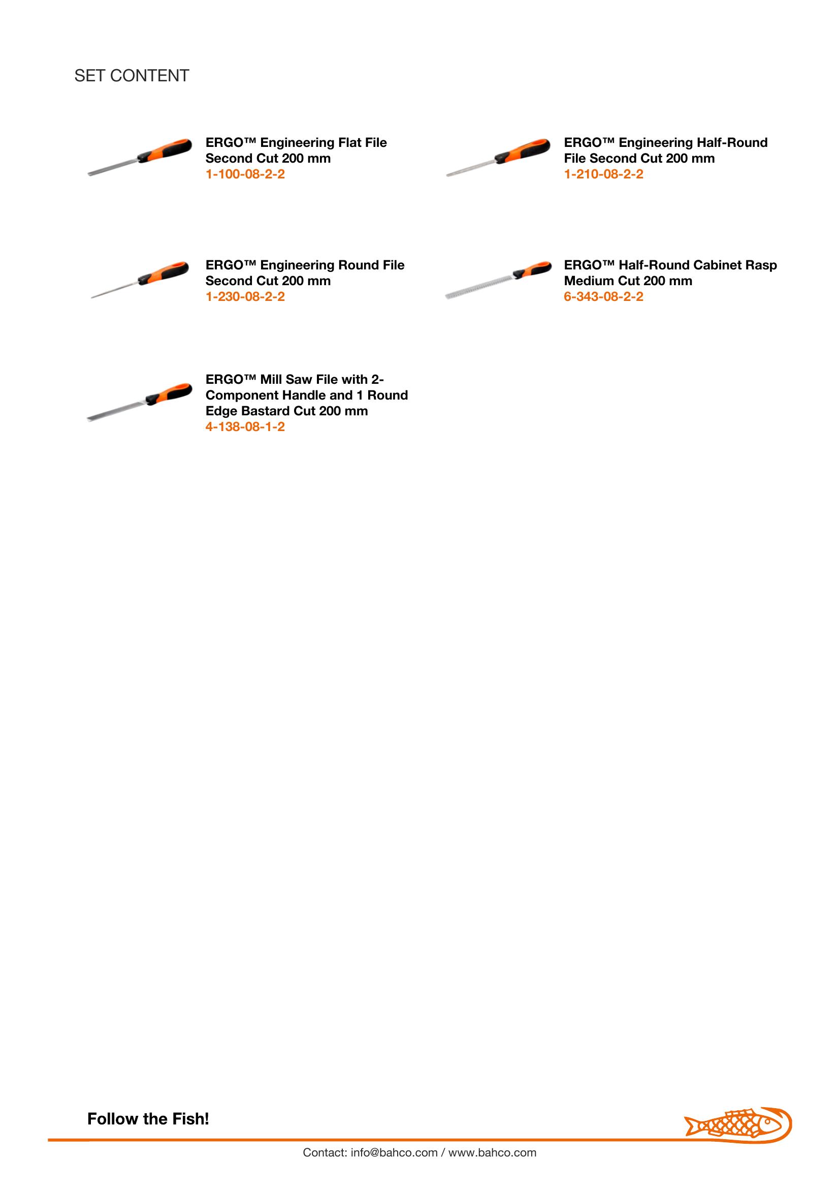 Bahco File set, 5 pce, 8", 2nd cut, hand, half round, round file, flat & 1 x cabinet half round rasp, plastic wallet - Image 5