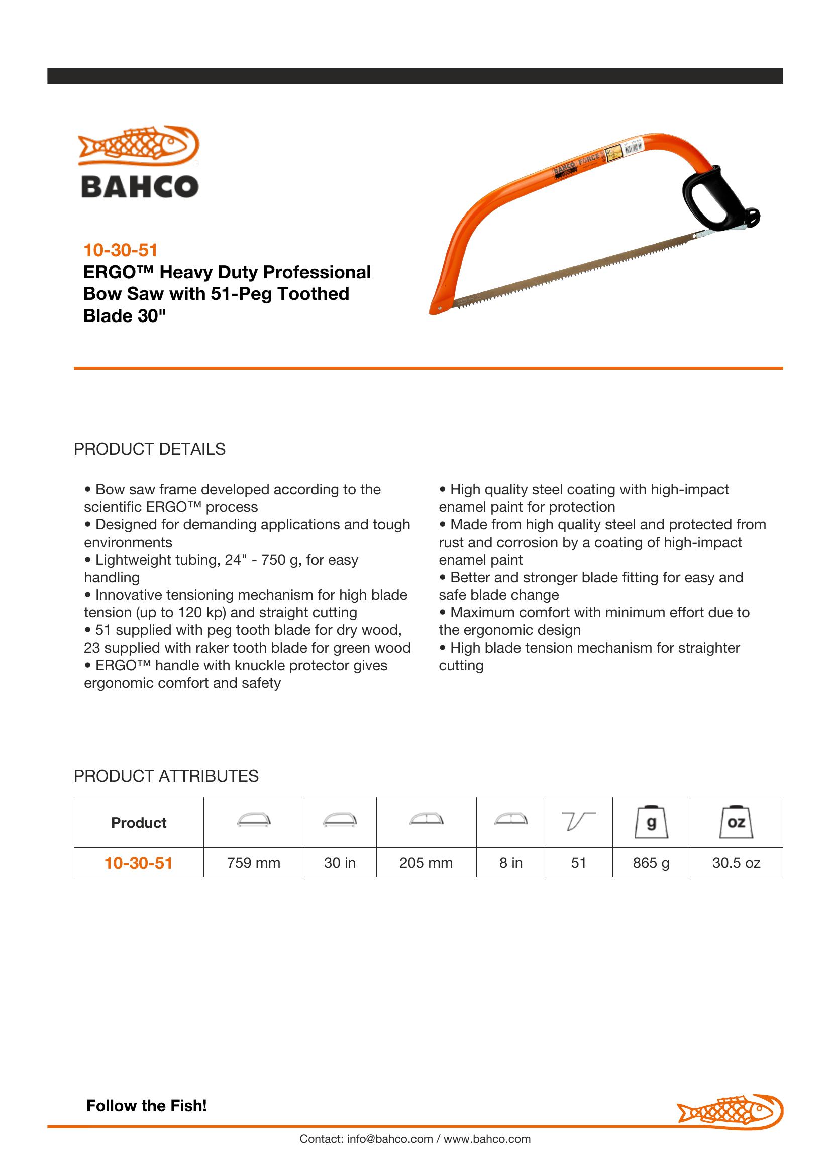 Bahco Bowsaw frame, 30", ergo, fitted with knuckle guard & blade protector - Image 4
