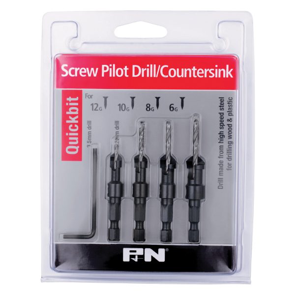 DRILL HSS COUNTERSINK SET QUICKBIT HEX SHANK 5PC P&N