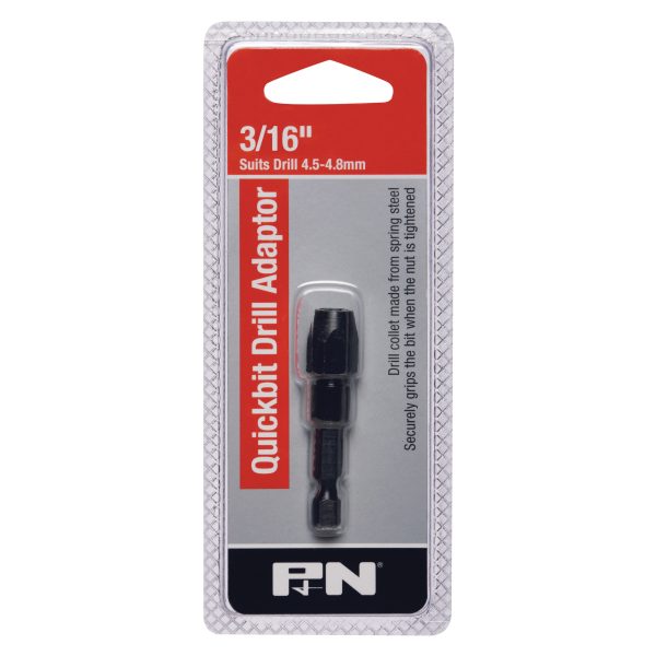 DRILL ADAPTOR QUICKBIT HEX SHANK 3/16" (4.5-4.8mm) P&N