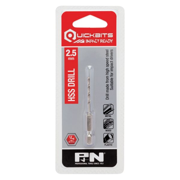 DRILL HSS IMPACT QUICKBIT HEX SHANK 2.50MM P&N