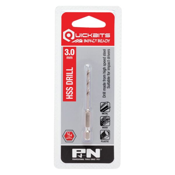 DRILL HSS IMPACT QUICKBIT HEX SHANK 3.00MM P&N