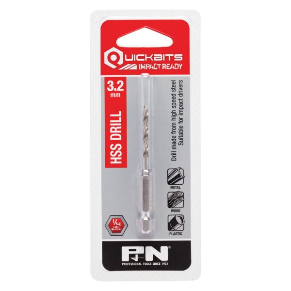 DRILL HSS IMPACT QUICKBIT HEX SHANK 3.20MM P&N