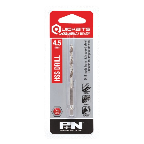 DRILL HSS IMPACT QUICKBIT HEX SHANK 4.50MM P&N