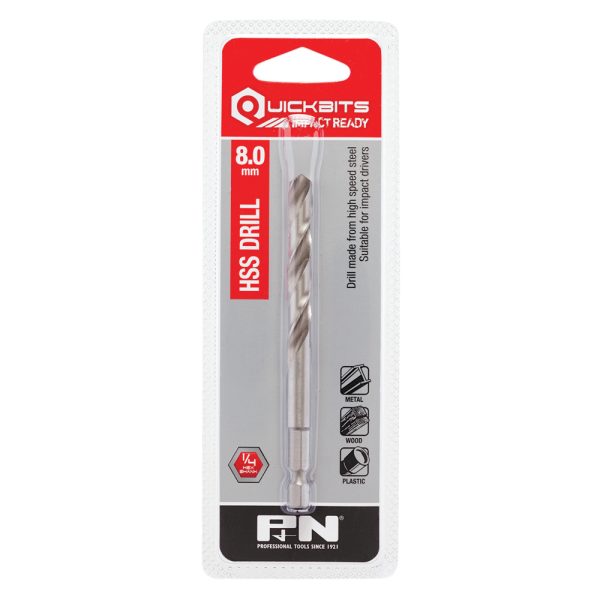 DRILL HSS IMPACT QUICKBIT HEX SHANK 8.00MM P&N