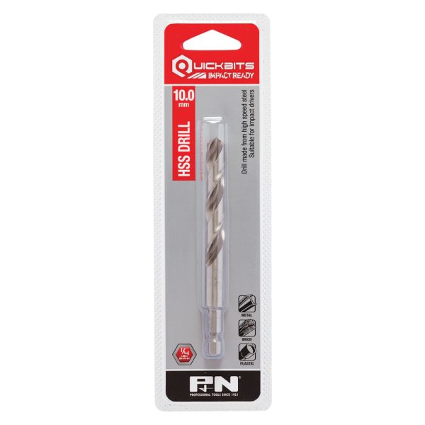 DRILL HSS IMPACT QUICKBIT HEX SHANK 10.00MM P&N