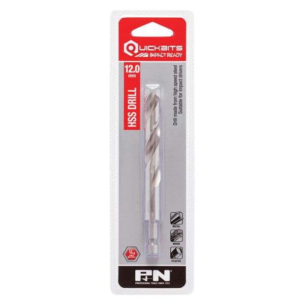 DRILL HSS IMPACT QUICKBIT HEX SHANK 12.00MM P&N