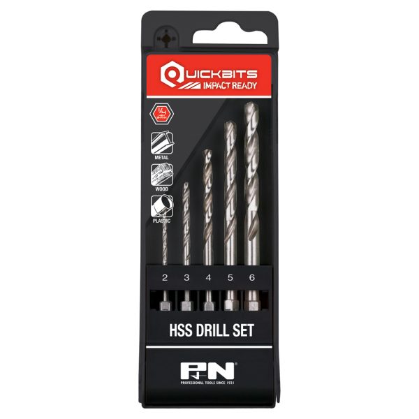 DRILL HSS SET IMPACT QUICKBIT HEX SHANK 2-6MM 5PC P&N