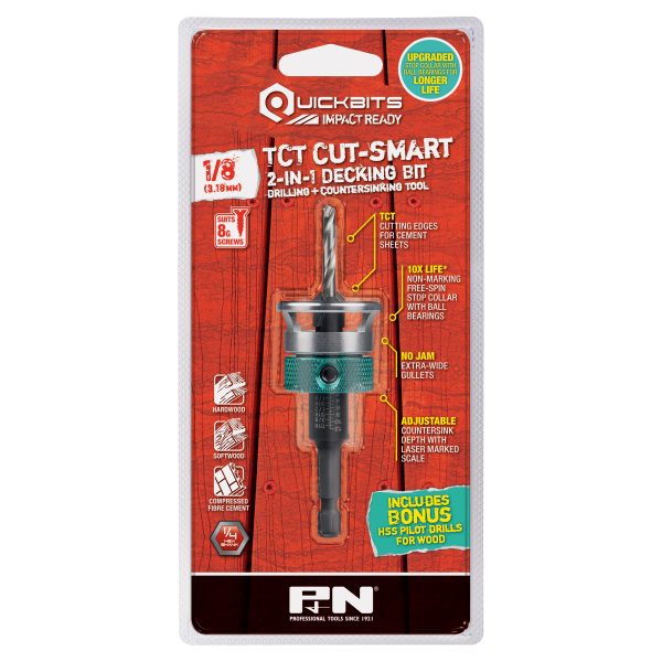 DRILL TCT & COUNTERSINK TCT QUICKBIT CUTSMART 1/8 (8G) P&N