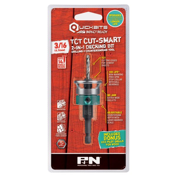 DRILL TCT & COUNTERSINK TCT QUICKBIT CUTSMART 3/16 (14G) P&N