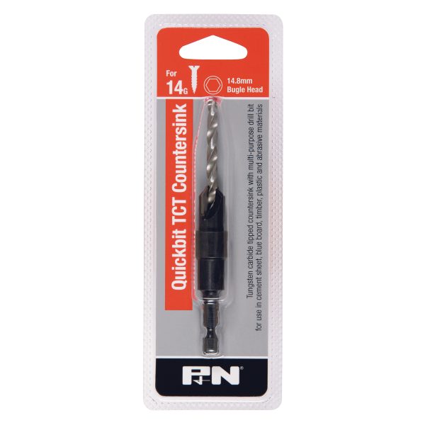 DRILL TCT & COUNTERSINK TCT QUICKBIT HEX SHANK 3/16 14G P&N