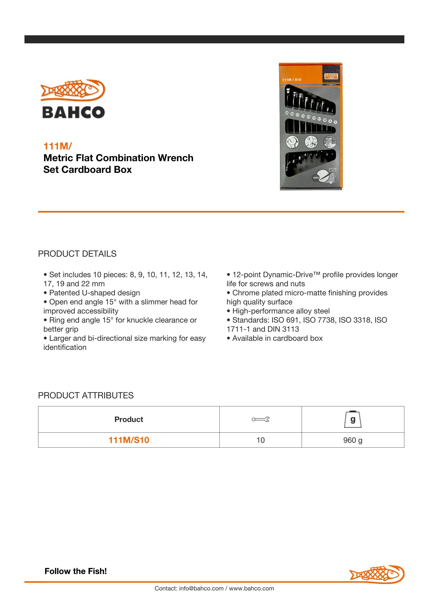 Bahco Spanner, Metric, Combination Ring & Open End, 10mm, Vanadium-Extra Chrome Plated, Open End Angle 15 Deg. - Ring 15 Deg. Offset - Image 5