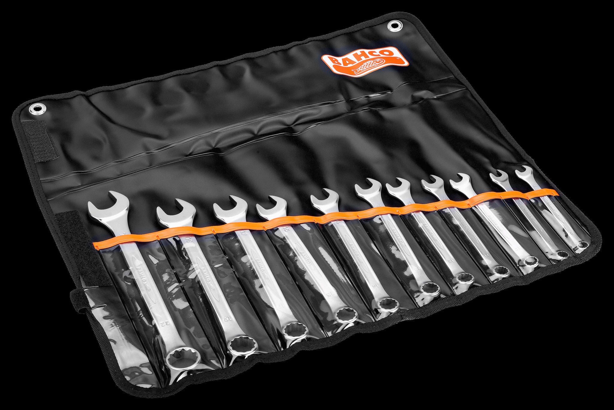 Bahco Spanner Set, Combination Ring & Open End, Metric, 11 Pcs - 8, 9, 10, 11, 12, 13, 14, 15, 17, 19, 22mm