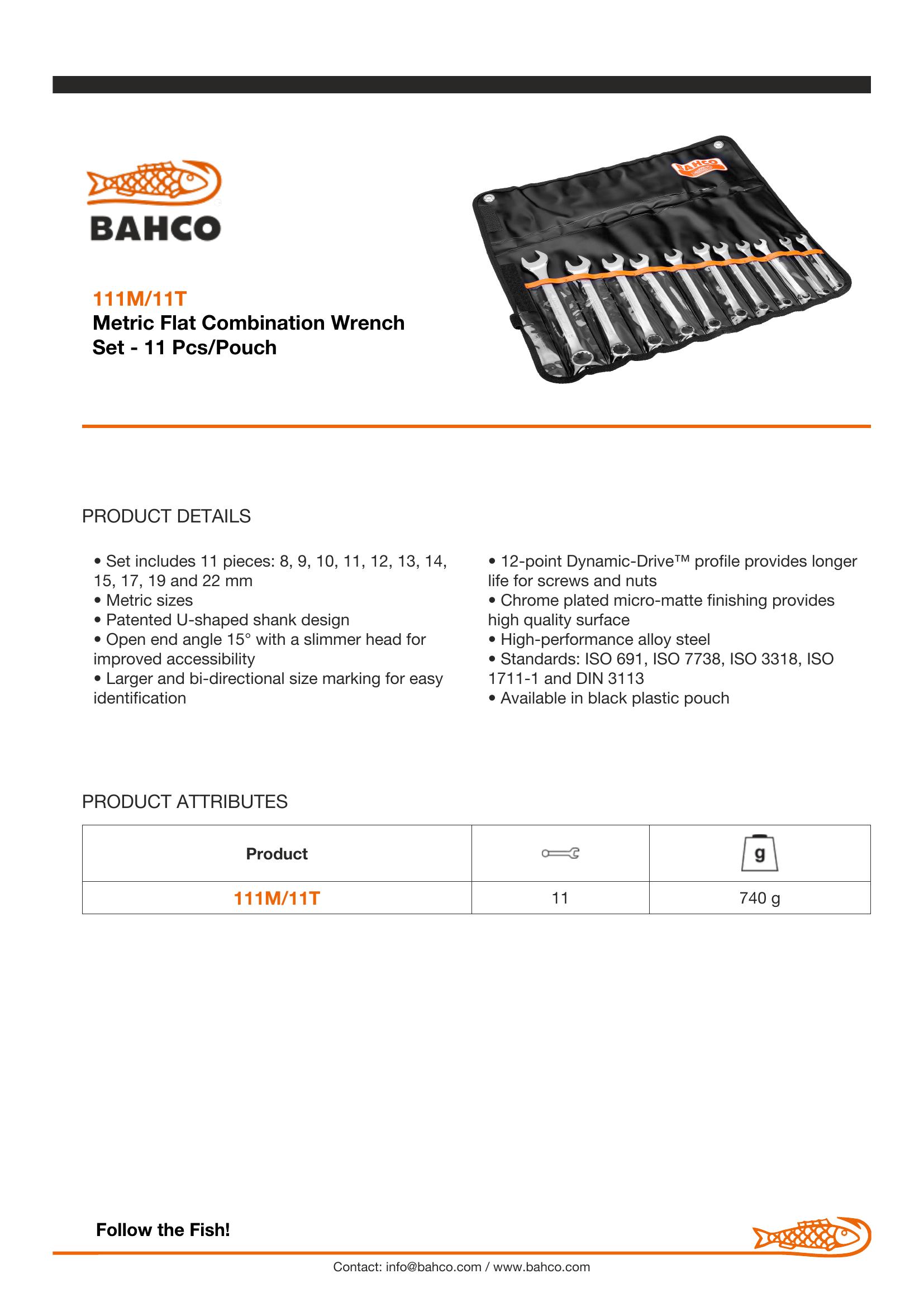 Bahco Spanner Set, Combination Ring & Open End, Metric, 11 Pcs - 8, 9, 10, 11, 12, 13, 14, 15, 17, 19, 22mm - Image 4