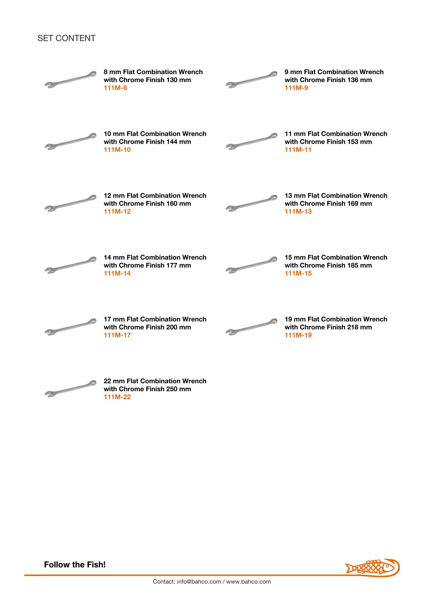 Bahco Spanner Set, Combination Ring & Open End, Metric, 11 Pcs - 8, 9, 10, 11, 12, 13, 14, 15, 17, 19, 22mm - Image 5