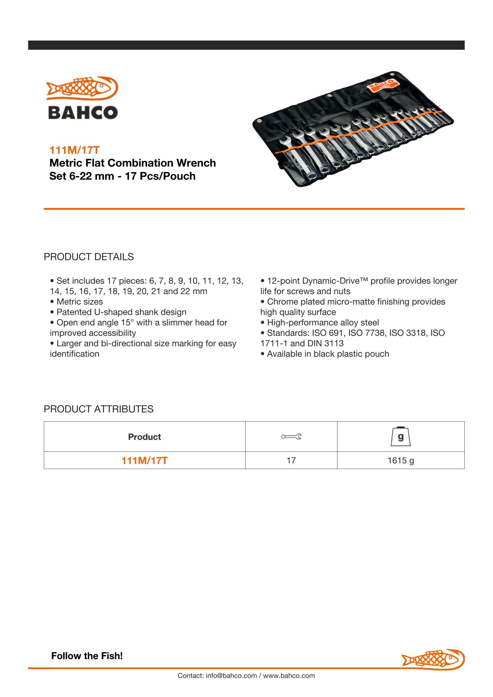Bahco Spanner Set, Combination Ring & Open End, Metric, 17 Pcs - 6, 7, 8, 9, 10, 11, 12, 13, 14, 15, 16, 17, 18, 19, 20, 21, 22mm - Image 6