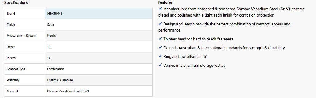 KINCROME 1352214 14P COMBO SPANNER SET MET - Image 4