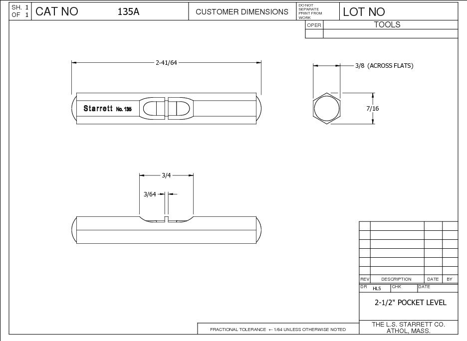 Starrett - Pocket Level 2 1/2in ( 63mm) w/ Main Vial - Image 2