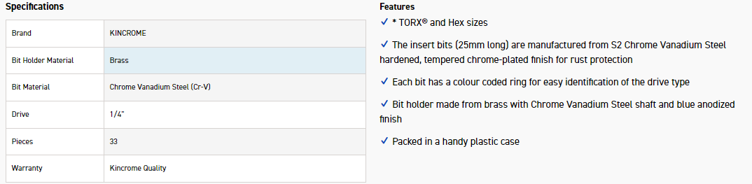 KINCROME 13651 TORX & HEX BIT/HOLD SET 33PC - Image 6