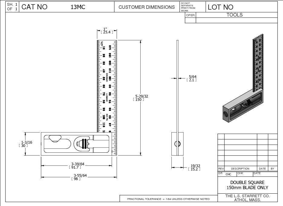 Starrett - Double Square 150mm W/ Graduated Blade - Image 2