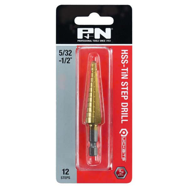 DRILL STEP 5/32-1/2 12-STEP HSS TiN QUICKBITS P&N