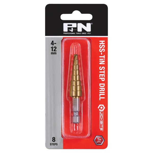 DRILL STEP 4-12MM 8-STEP HSS TiN QUICKBITS P&N