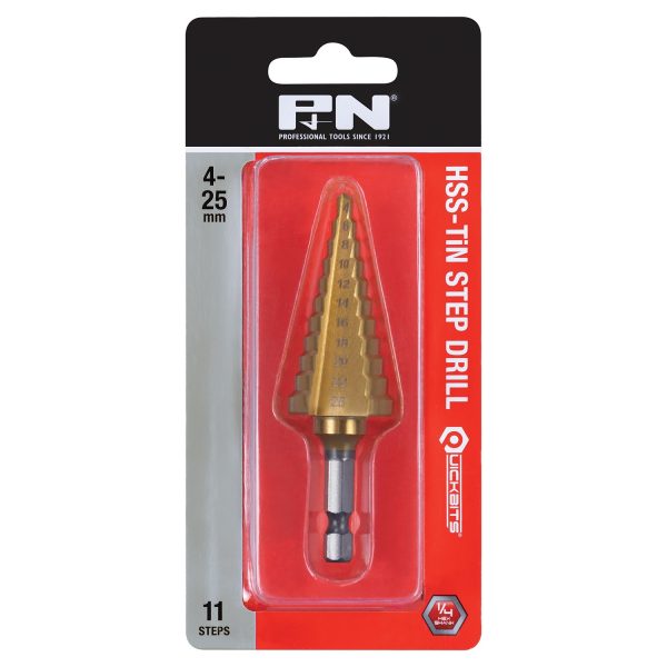 DRILL STEP 4-25MM 11-STEP HSS TiN QUICKBITS P&N