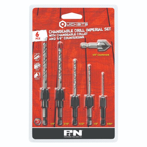 DRILL SET HSS QUICKBIT HEX SHANK Q/CH 5/16-1/4IN 6PC P&N